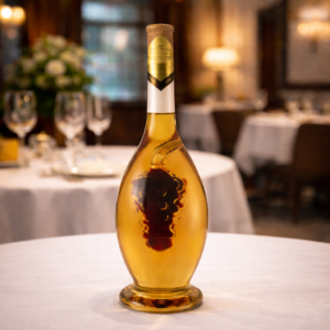 Húzott nyakú "Suzy" formájú palack, belsejében szőlőfürttel, 0,5 liter