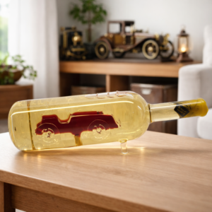 Hengeres fektethető palack, oltimer autó  0,5 liter