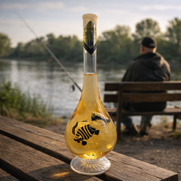 Húzott nyakú talpas csepp formájú palack, hallal   0,5 liter