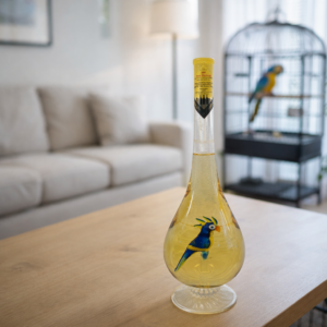 Húzott nyakú talpas csepp formájú palack, papagáj  0,5 liter