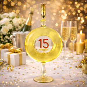 15 Házassági Évforduló Ajándék - Kerek Évszámos Díszüveges Bor 0,5 L